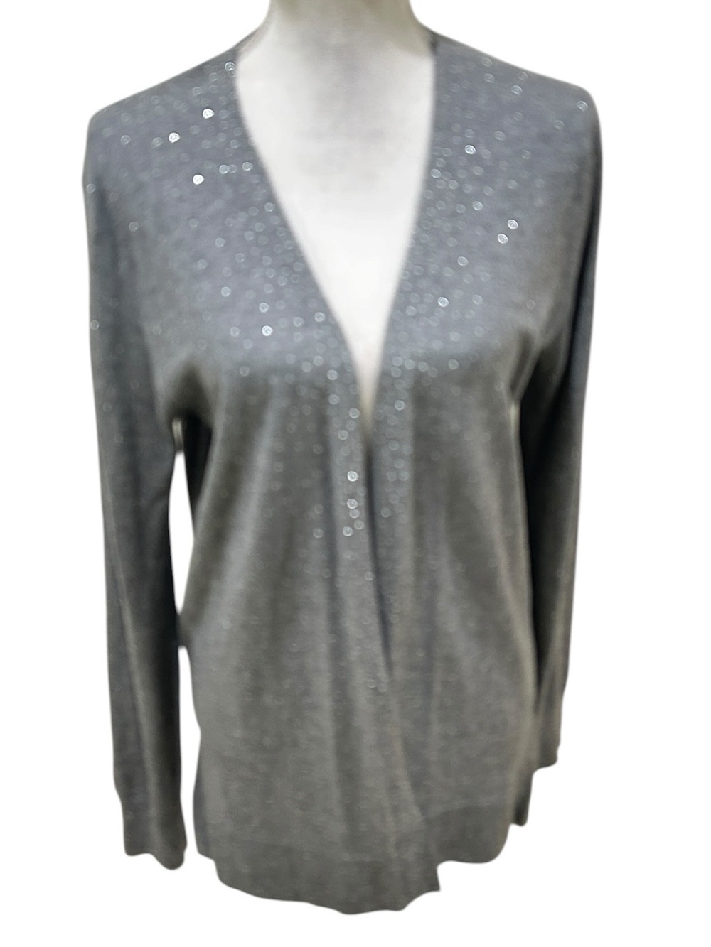 Calvin Klein Gray open front cardigan lightweight Sweater crystal Accents medium